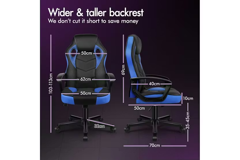 Elfordson Gaming Chair | Pu Leather & Mesh | Blue