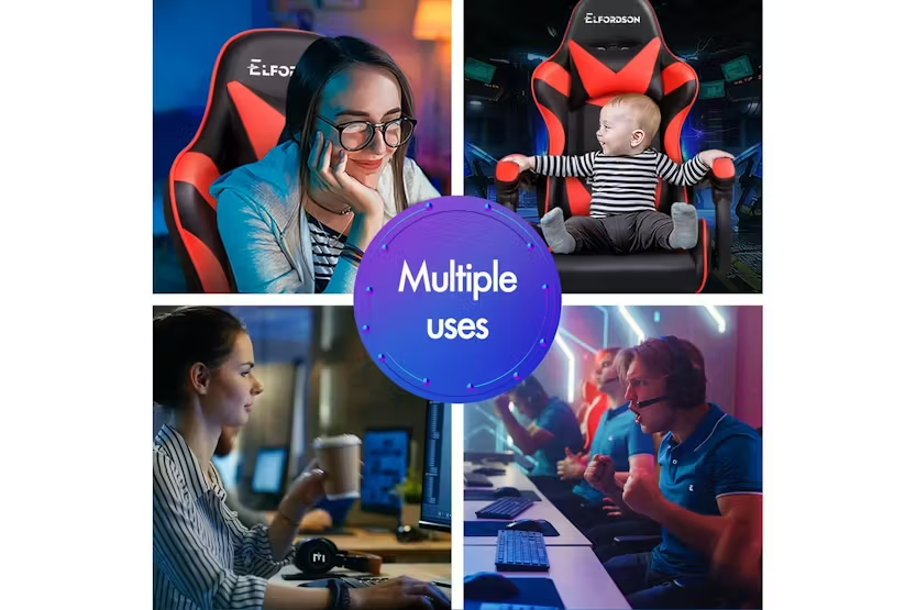 Elfordson 2-Point Massage Gaming Chair with Lumbar Cushion | Red