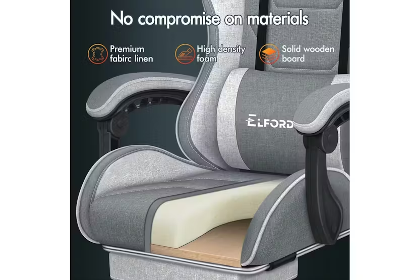 Elfordson Gaming Chair | High Back Pc Computer Game Chair | Fabric Linen | Light Grey