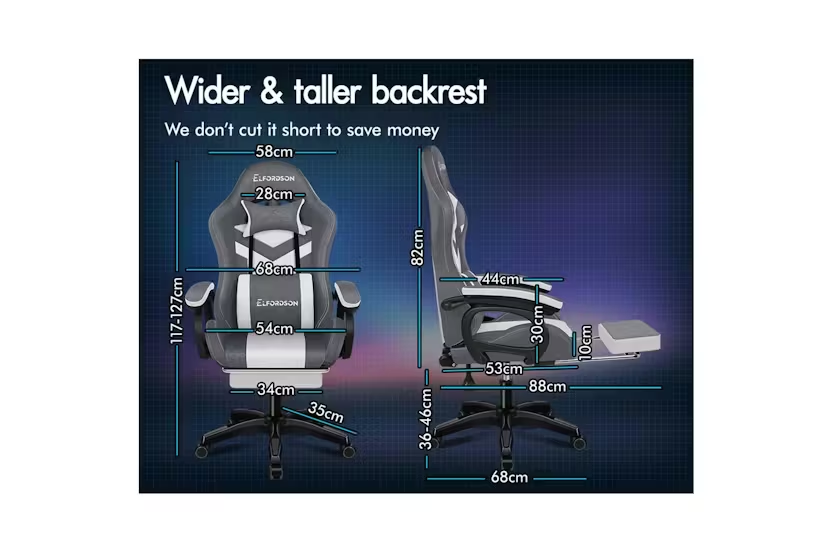 Elfordson LED Gaming Chair with 8-Point Massage | Grey