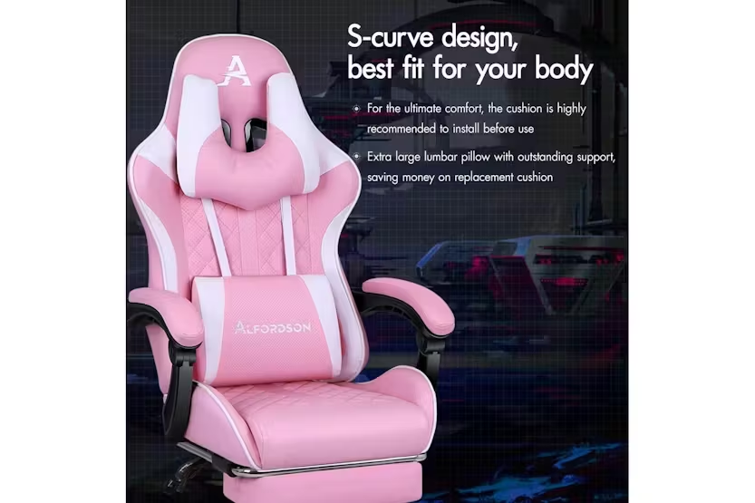 Alfordson Gaming Chair | High-back Faux Leather | Pink