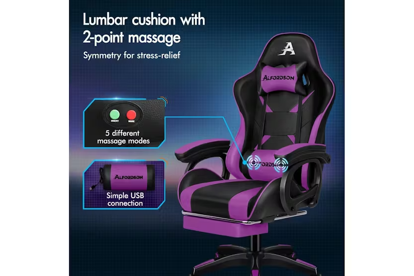 Alfordson Gaming Chair | Racing Gamer Chair | Pu Leather | Purple