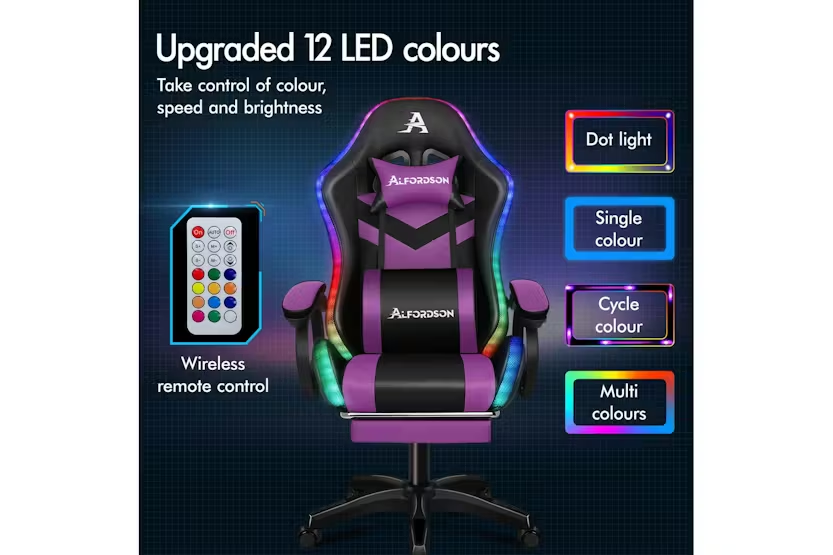 Alfordson LED Gaming Chair | Gaming Seat | Pu Leather | Purple