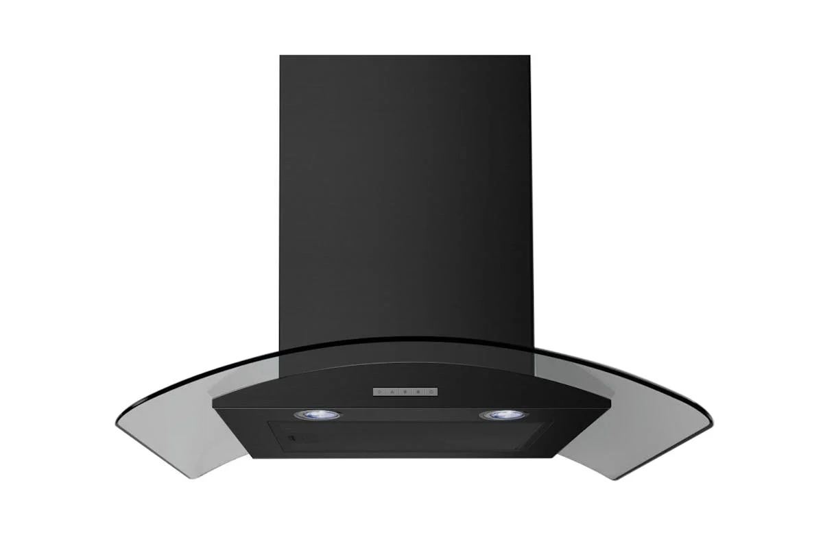 Belling 90cm Curved Glass Chimney Hood | CHIM904GBLK