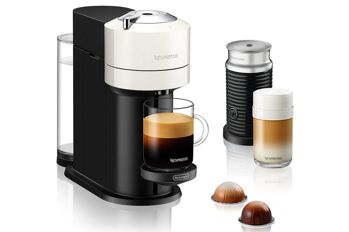 Nespresso Vertuo Next Coffee Machine with Aeroccino Milk Frother by De'Longhi | White
