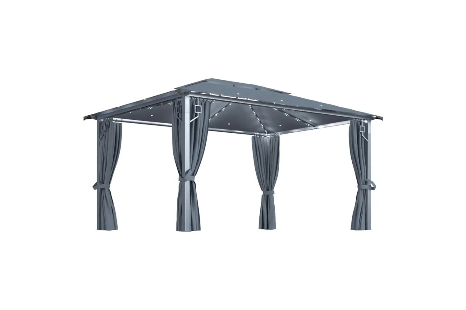 Vidaxl 3070336 Gazebo With Curtain&led String Lights 4x3 M Anthracite Aluminium