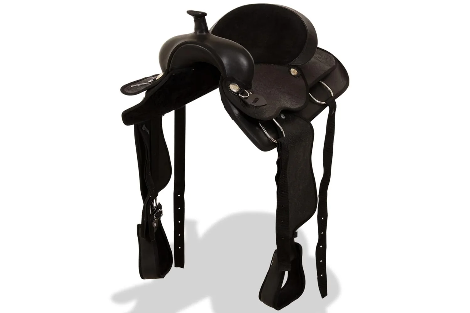 Vidaxl 91354 Western Saddle. Headstall&breast Collar Real Leather 17" Black
