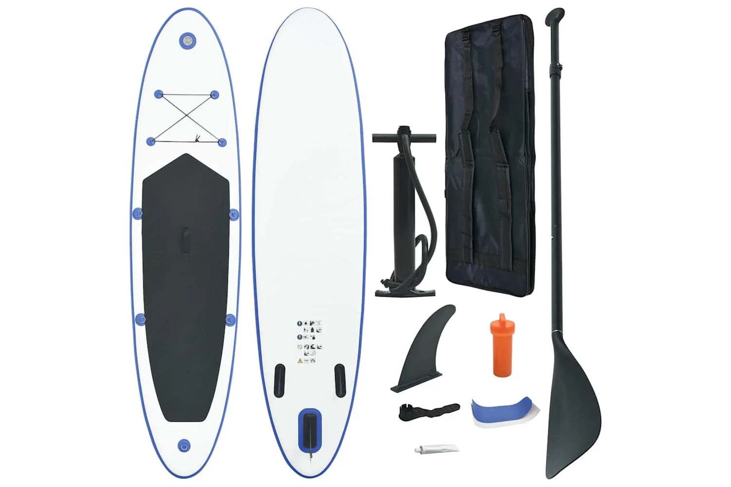 Vidaxl Stand Up Paddle Board Set Sup Surfboard Inflatable Blue And White