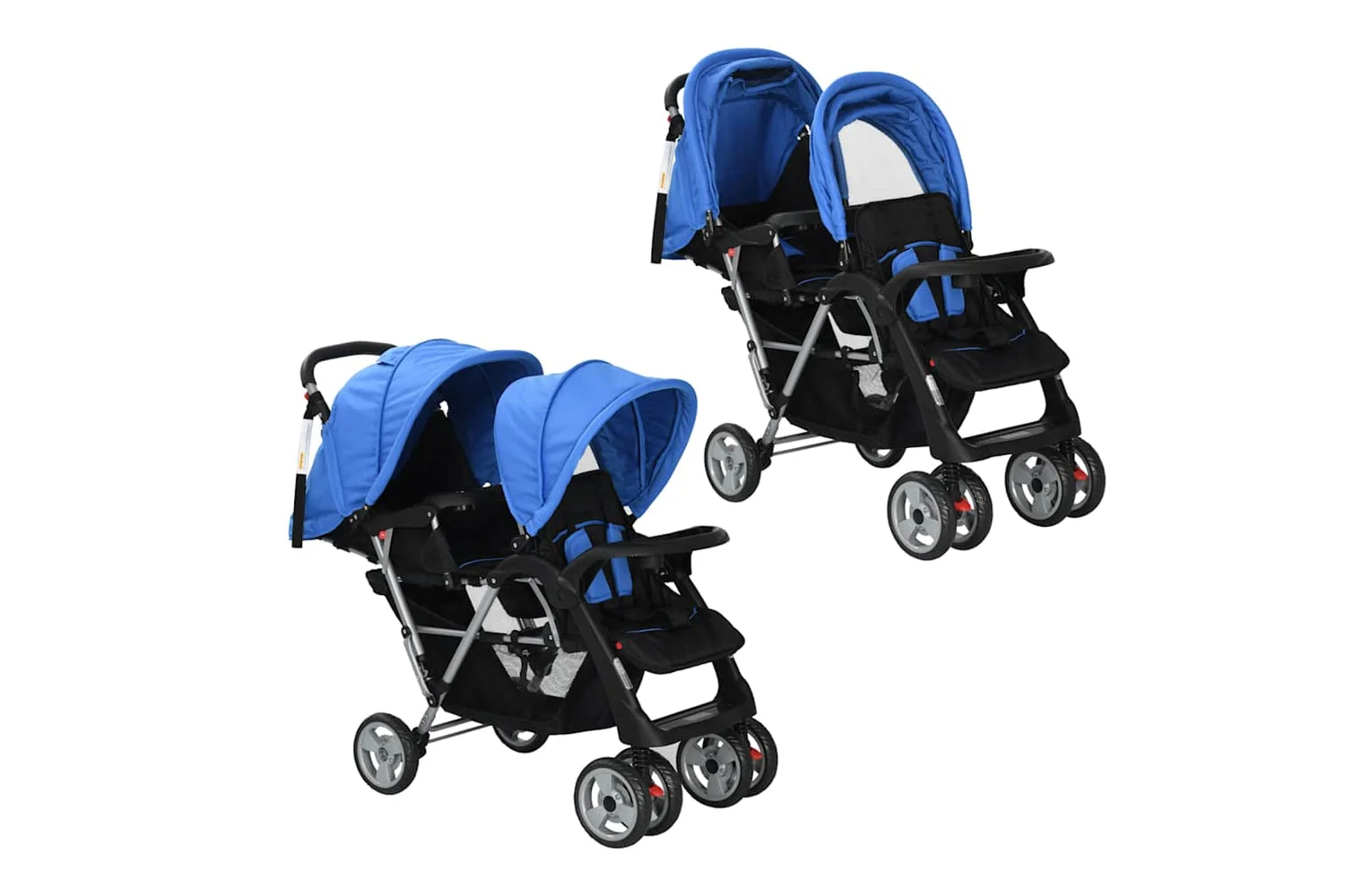 Vidaxl Tandem Stroller Steel Blue/Black