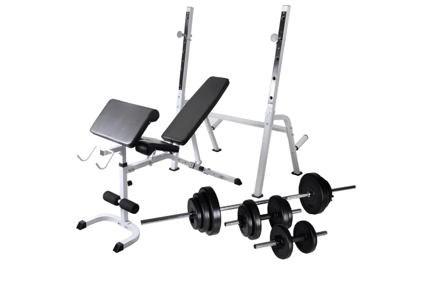 Vidaxl Workout Bench With Weight Rack, Barbell And Dumbbell Set 30.5kg